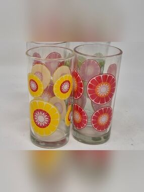 Retro Citrus Glass Tumblers - Yellow & Red & Green Fruit Design